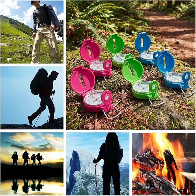 Sabary 6 Pack Multi-Color Mini Lensatic Compass with Lanyard Orienteering Navigation Compasses Hiking Backpacking Compass Bulk Wilderness Survival Tools Gift for Hunters Hikers Travel