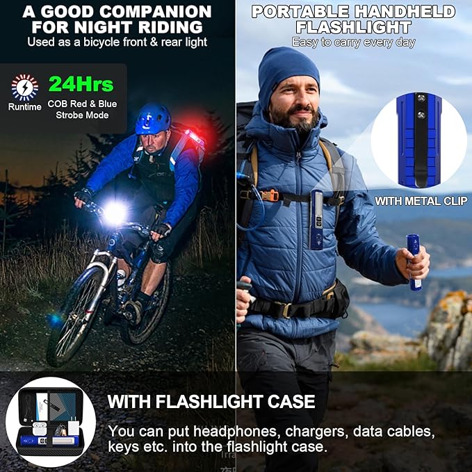 Banral Rechargeable Flashlights High Lumens - Super Bright Small Pocket Magnetic Flashlight, 8 Modes LED Tactical Flash Light, Dual Button Powerful Flashlight for Camping (1, Klein Blue)