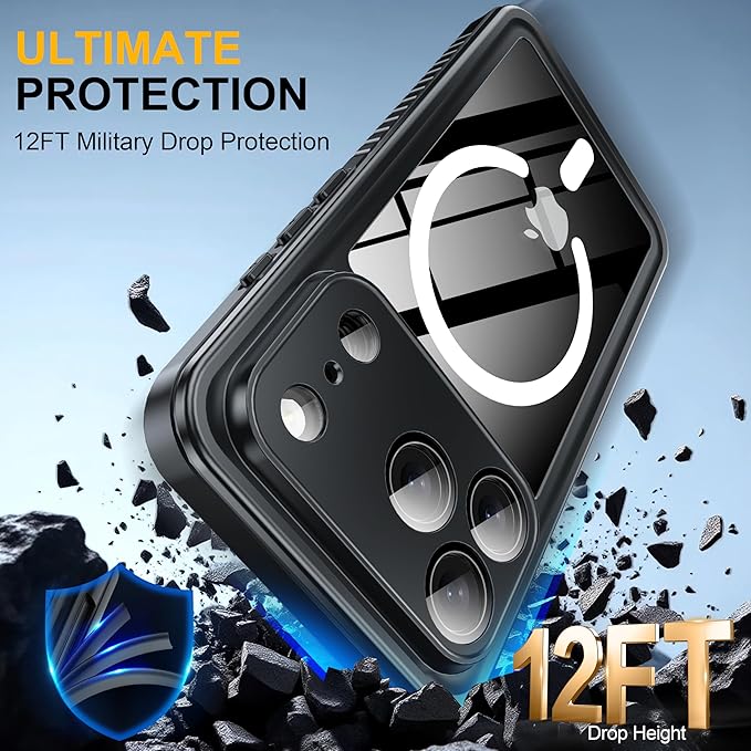 ANTSHARE for iPhone 17 Pro Case, Compatible with Magsafe, IP68 Waterproof Case, [Built-in Screen Protector] - 12 FT Military Dropproof - Full Body Heavy Duty Rugged Phone Cover - Black/Clear