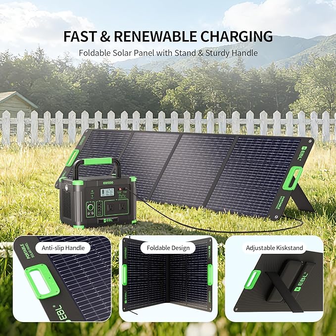 EBL 200W Portable Solar Panel for Power Station, Foldable Solar Charger w/ 4 Kickstands, IP65 Waterproof Solar Panel Kit w/DC XT60 Anderson Aviation Output for Outdoor RV Camper Blackout