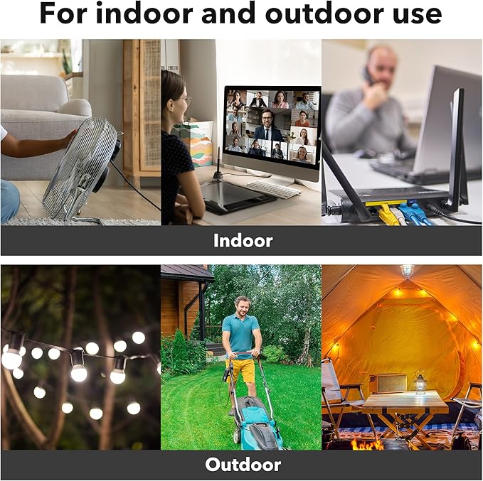 BN-LINK 15ft Indoor Outdoor Extension Cord 16/3 SJTW, 2 Pack, 3-Prong, Weather Resistant & Flame Retardant, Grounded Power Cord for General Use, ETL Listed