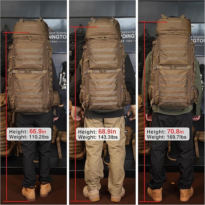 Mardingtop 75L Molle Hiking Internal Frame Backpacks with Rain Cover for Camping,Backpacking,Travelling(Khaki)