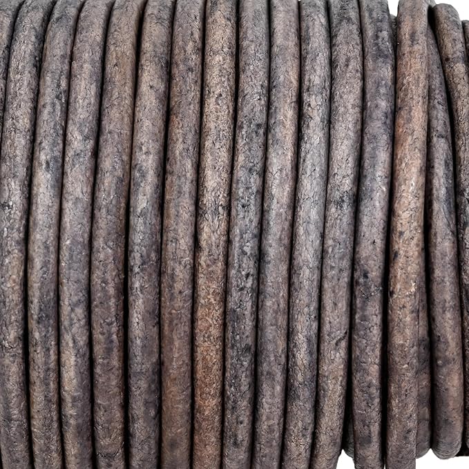 GENIQUE Real/Genuine Round Leather String Cord for Necklace, Bracelets, Jewellery, Braiding (3mm, Grey Distressed)