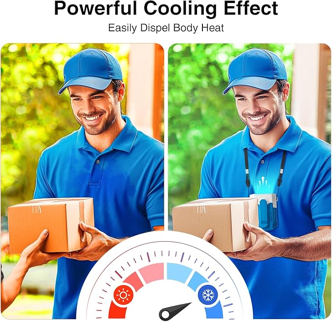 Portable Fan 4000mAh Rechargeable, 4 Speeds 13000RPM Strong Airflow, Personal Waist Fan with Max 24H Working Time, Wearable Clip Belt fan for Camping, Outdoor, Jobsite, Traveling -Blue & White