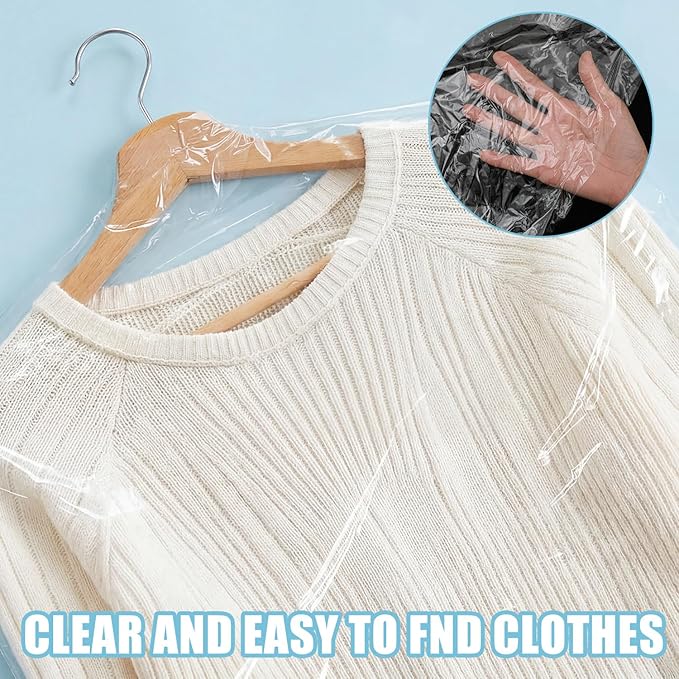 200 Pack Dry Cleaning Garment Bags, 23.6 x 35.4 Inch Clear Plastic Dry Cleaners Bags for Hanging Clothes Dust Protection Clothes Covers for Travel Moving, Home Storage (Hanger Not Included)
