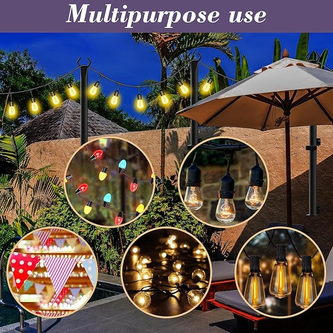NUERPO 6 Pack String Light Poles,5Ft Metal Poles for Outdoor String Lights,Outdoor Light Poles with Post,Poles/Stand for Outside,Patio,Deck,Backyard,Garden Wedding,Party