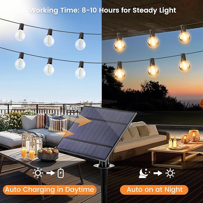 OHLUX 30FT Solar String Lights Outdoor, Waterproof Solar Patio Lights with Remote, 17 Shatterproof LED Filament G40 Globe Bulbs, 2200K Soft White, Dimmable Outside Hanging Light for Backyard Deck