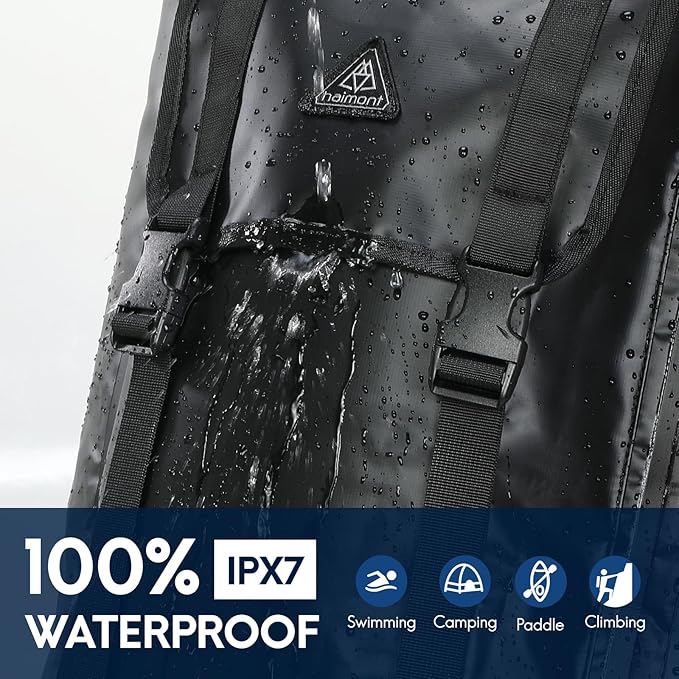 Haimont Large Waterproof Dry Backpack IPX7 Roll-top Dry Marine Dry Bag for Men Kayaking Rafting, 100L, Black