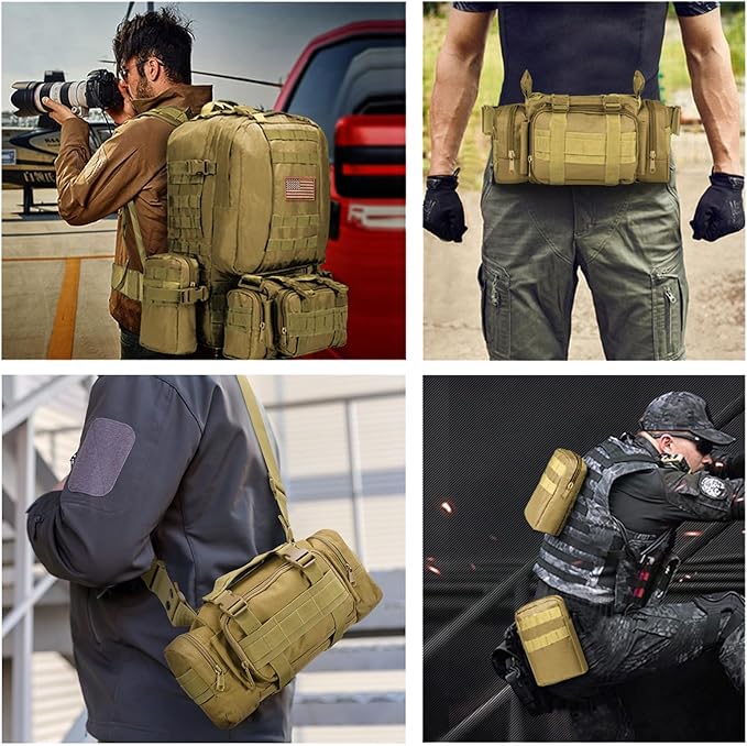 CVLIFE Tactical Backpack Military Army Rucksack 60L Large Assault Pack Detachable Molle Bag