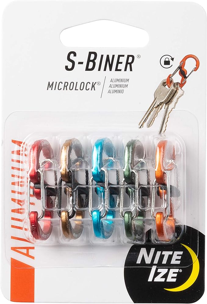 Nite Ize S-Biner MicroLock Aluminum, Locking Keychain Carabiner, 5 Pack, Assorted Colors