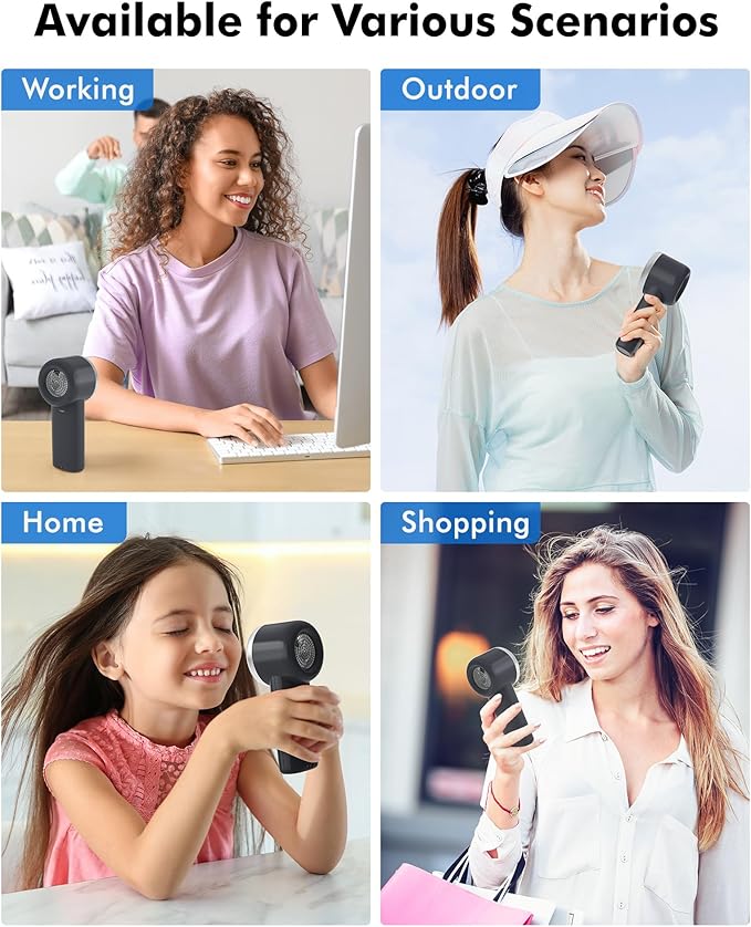 WHATOOK Portable Handheld Mini Fan: High Speed Cooling Fan, 10 Hours Battery Life, USB Rechargeable, Small Essentials for Women, Beach Travel, Vacation (Black)