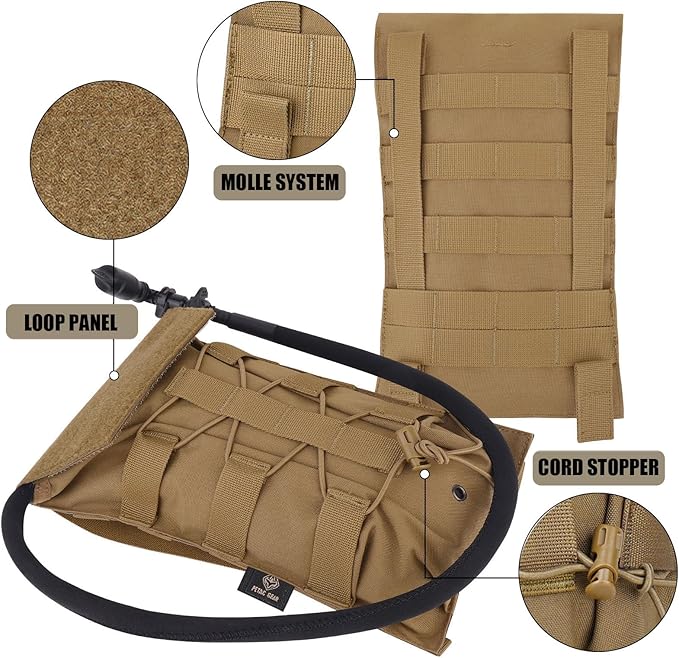 PETAC GEAR 1.5L / 3L Tactical Hydration Pack，Molle Carrier Pouch for 50 oz /100 oz Hydration Bladder Daypack Water Backpack.