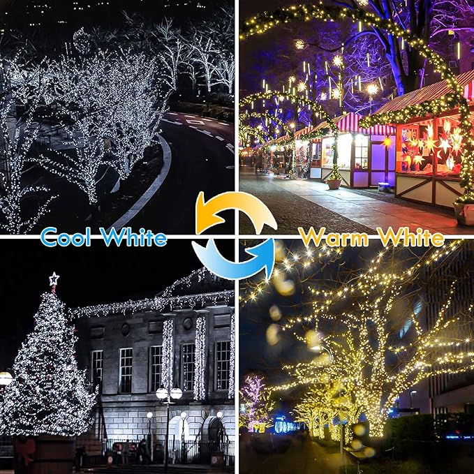 (Warm White ⇋ Cool White) Solar String Lights Outdoor, 2-Pack 80FT 200 LED Waterproof Copper Wire Solar Twinkle Lights for Outside with 8 Modes, Fairy Light for Tree Garden Wedding Patio Decorations
