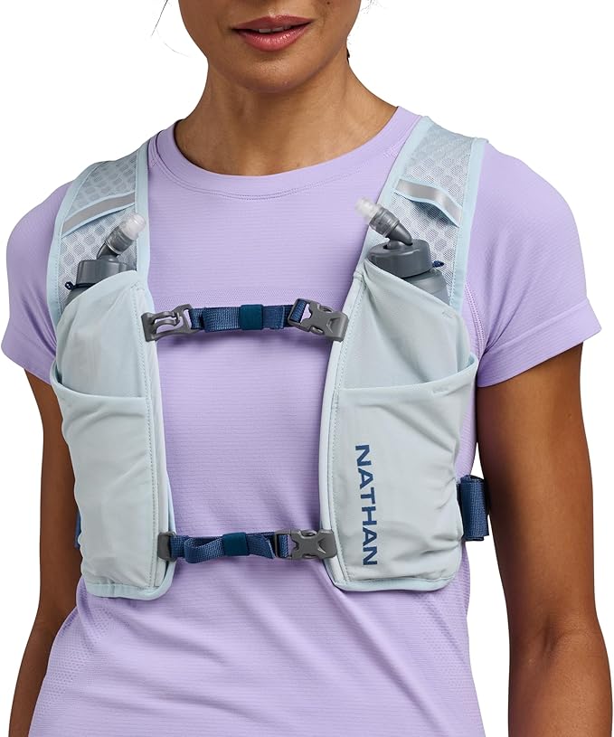 Nathan QuickStart Hydration Pack Vest with Bladder or flasks, Storage Pockets, Breathable Moisture-Wicking Fabric, Adjustable Straps for Running, Hiking, Walking, Marathons, Obstacle Races
