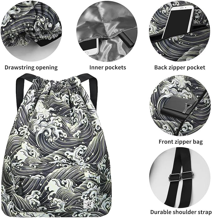 Waterproof Drawstring Bag, Gym Bag Sackpack Sports Beach Backpack for Men Women