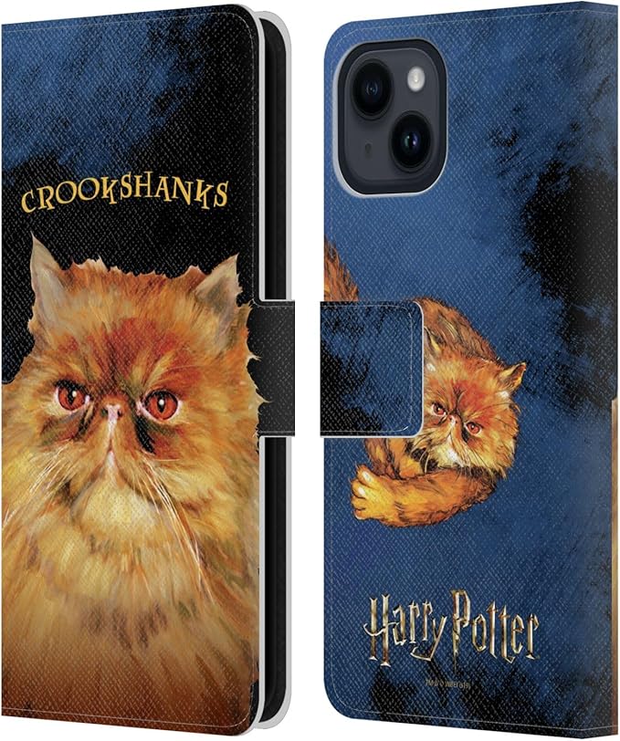 Head Case Designs Officially Licensed Harry Potter Crookshanks Prisoner of Azkaban II Leather Wallet Case Compatible with Apple iPhone 15