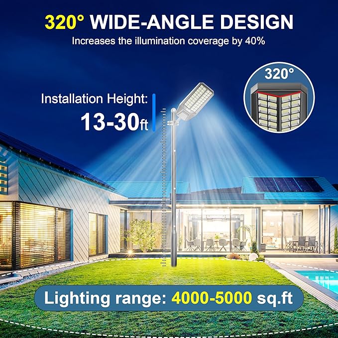 Solar Street Lights Outdoor, Commercial Grade Dusk to Dawn LED Security Flood Light, 300000 Lumens Motion Sensor Area Lighting with Remote for Parking Lot, Yard, IP67 Waterproof, 7000K Daylight 2Pack