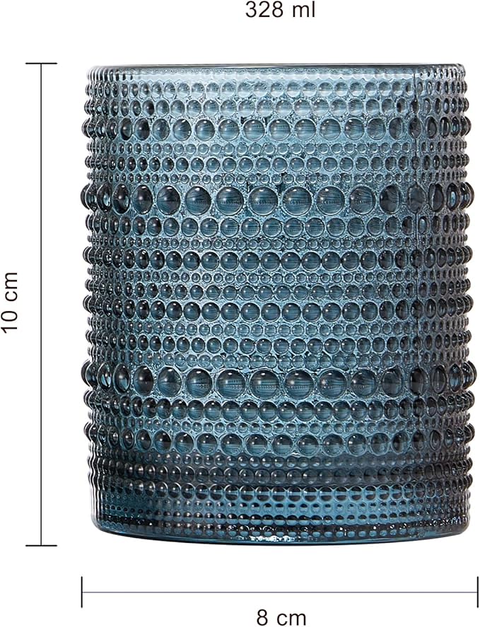 Khen Beaded Tumbler Drinking Glasses Set | Set of 6 | Vintage Hobnail 11 OZ Bubble Design Whiskey Glassware, Old-Fashioned, Embossed Design Glass for Water, Wine, Cocktail HAND WASH ONLY (Grey)