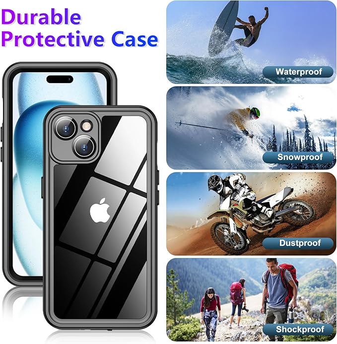 2025 New Designed for iPhone 15 Case Waterproof, [Military Grade Shockproof][Glass Camera Protector & Built-in Screen Protector][IP68 Underwater][Dustproof][Dropproof] Full Phone Case 6.1"