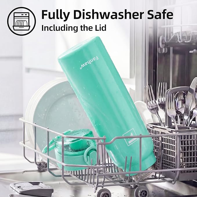 Fanhaw Daylite Series 24 oz Stainless Steel Insulated Water Bottle with Silicone Spout Lid, Double-Wall Vacuum Leakproof Metal Bottle, Anniversary Birthday Gift for Kids, Women & Men (Bianchi Green)