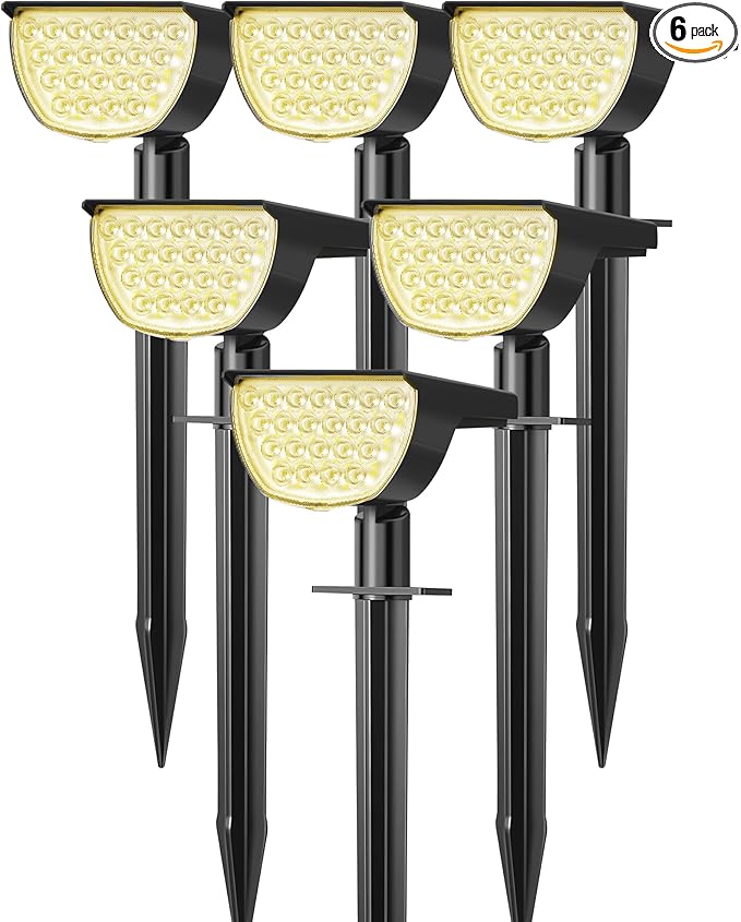 GKGG Solar Lights Outdoor Waterproof IP65, Solar Powered 76 LED 3 Lighting Modes Solar Spot Lights Outdoor for Yard Garden Landscape Pathway (Warm White, 6 Pack)