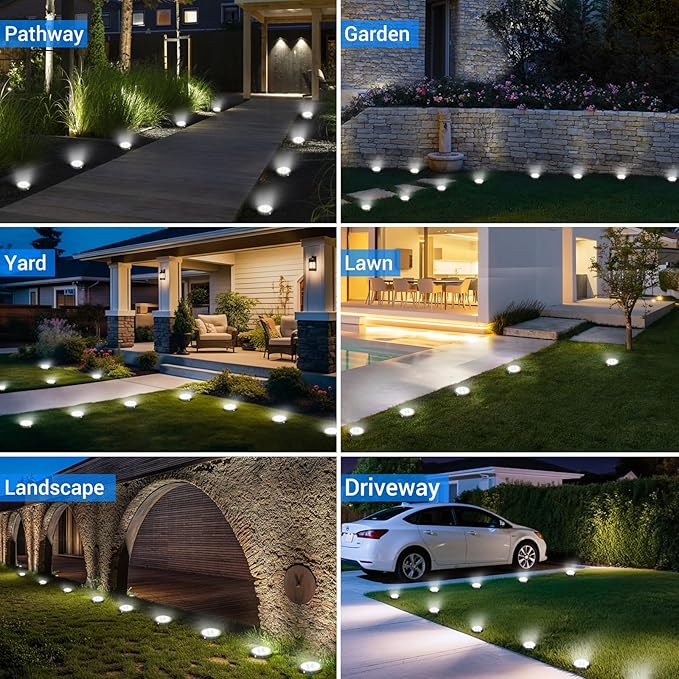 Peasur Solar Ground Lights Outdoor, 18 Pack Flat Solar Powered Disc Lights, IP68 Waterproof, Anti-Rust, Landscape Lighting for Pathway Garden Yard Lawn Walkway Landscape Driveway, Mini, Cool White