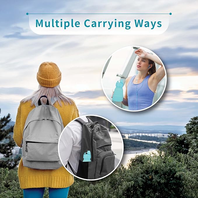 Collapsible Water Bottles 17oz, Odorless BPA-Free Silicone, Leak-Proof Foldable Reusable Bottle - Perfect for Travel Sports Gym Hiking Camping Cycling - Water Blue