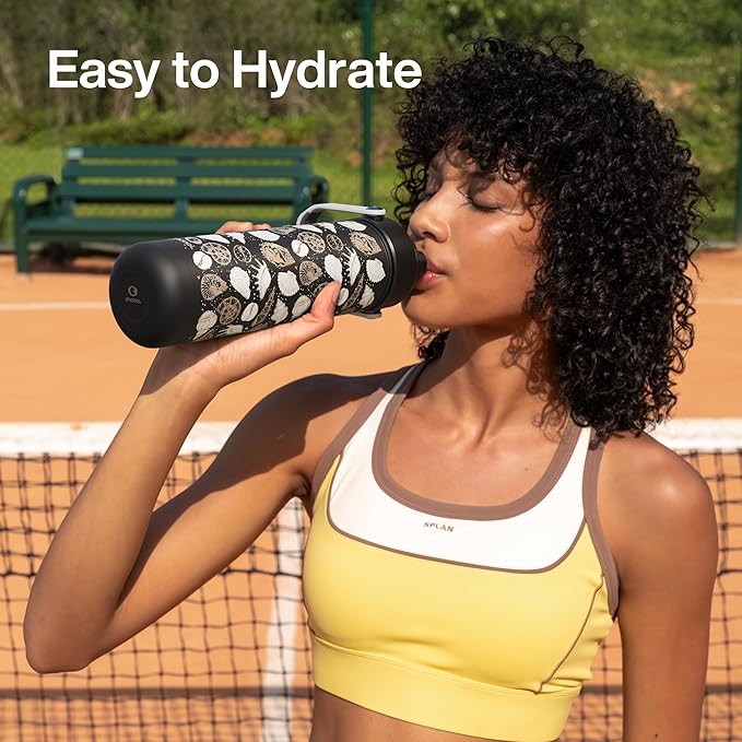 ENCOOL Insulated Water Bottle with Straw Stainless Steel Water Bottle, Leak-Proof, BPA-Free, Double Wall Vacuum Keeps Cold for 24 Hours for Sports, Travel, School (26 oz, Ocean Whisper)