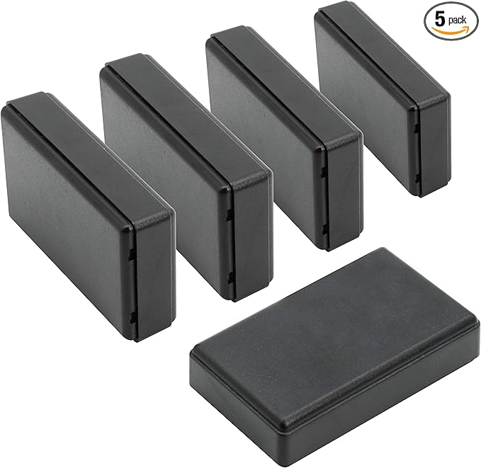 LeMotech Project Box, 5 Pieces ABS Electrical Box Small Junction Box for Electronics PCB Case,Electronic Hobby Box Black, Outside Size 2.8 x 1.7 x 0.7 inch (70x 42x 18 mm)