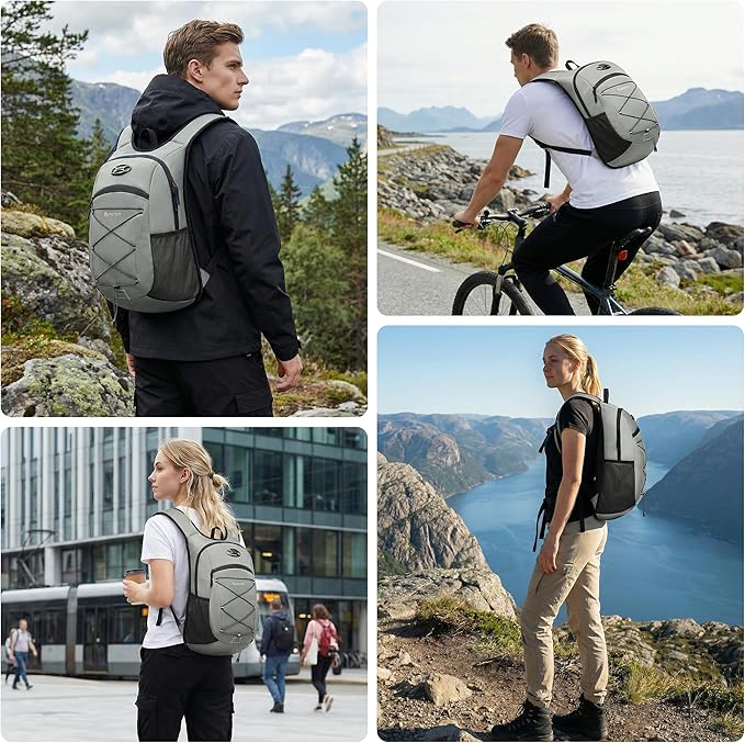Ultra-Light Soft Daypack 15L/20L, Cushioned Breathable Back Panel Backpack, Lightweight Packable Travel Backpack (Gray, 20L)