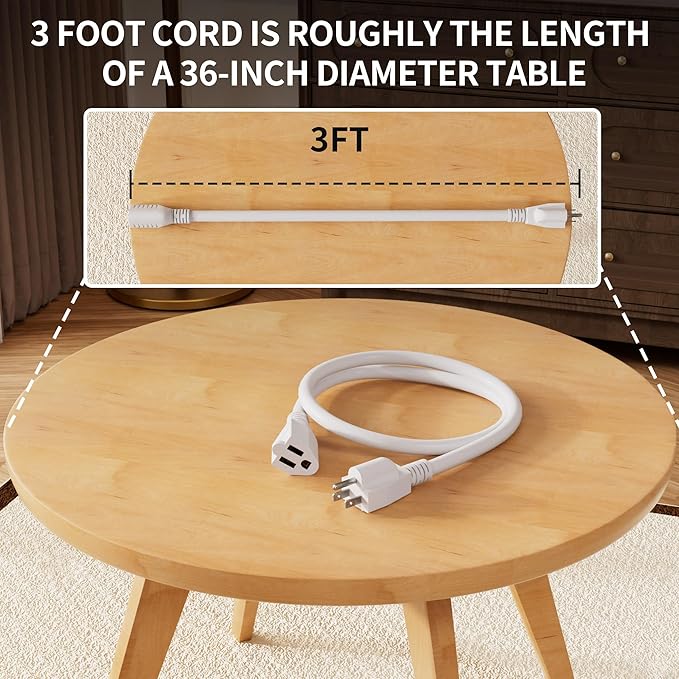 HUANCHAIN 13A 1625W 125V 16AWG 3 FT 16 Gauge White Indoor Outdoor Extension Cord Waterproof, Flexible Cold Weather 3 Prong Electric Cord Outside,SJTW, ETL Listed