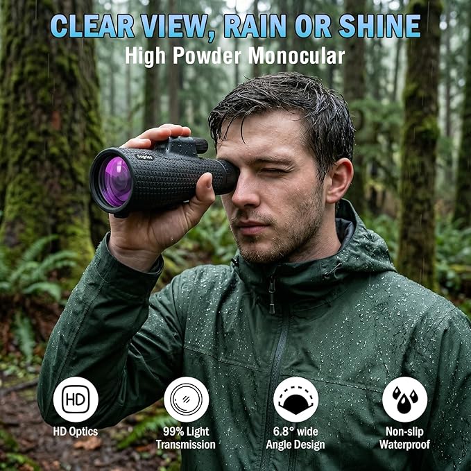 15×55 Monocular Telescope, HD High Powered with Tripod and Phone Adapter, BAK4 Prism, Waterproof & Fogproof, Lightweight for Bird Watching Hunting Hiking and Landscape Photography