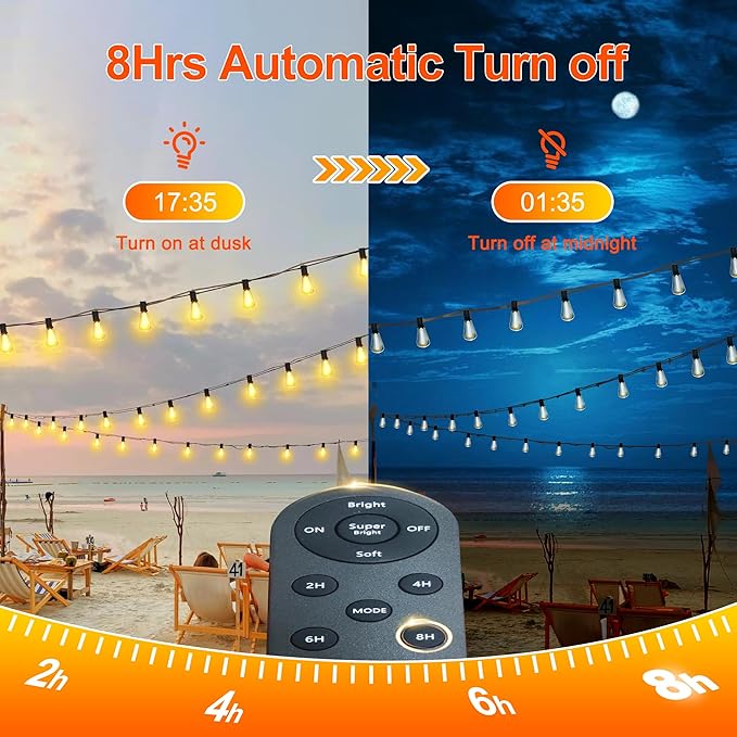 Stright 55FT Solar String Lights Outside Waterproof Remote Control with USB Charging Port Dimmable E12 S14 Bulbs, 55 Feet 15 Lamp Outdoor Solar Power LED Bulbs for Patio Garden Market Bistro Backyard
