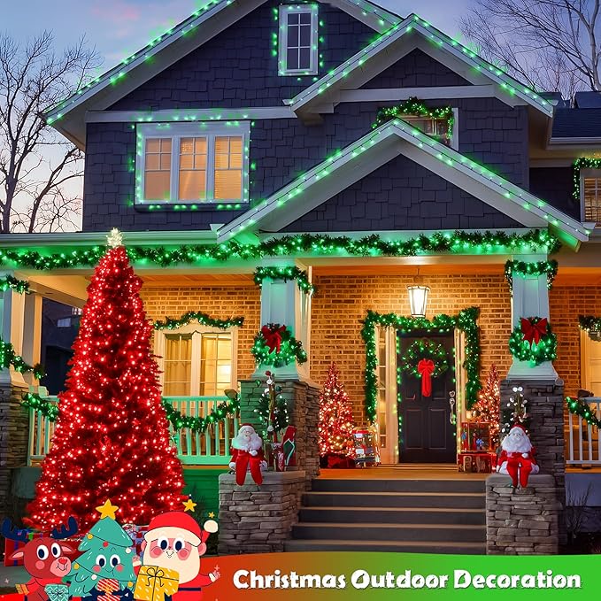 JMEXSUSS 2 Pack Solar String Lights Outdoor Waterproof, Total 66 FT 200 LED Solar Christmas Lights Outdoor, Twinkle Light for Christmas Tree Outside Garden Yard Xmas Decor, Red to Green