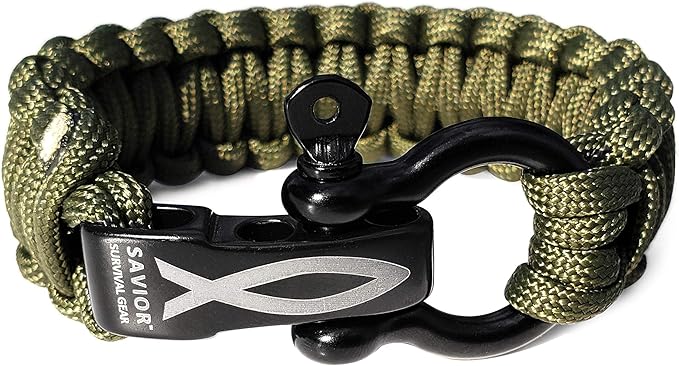 Savior Survival Gear Paracord Bracelet with Stainless Steel Adjustable Shackle