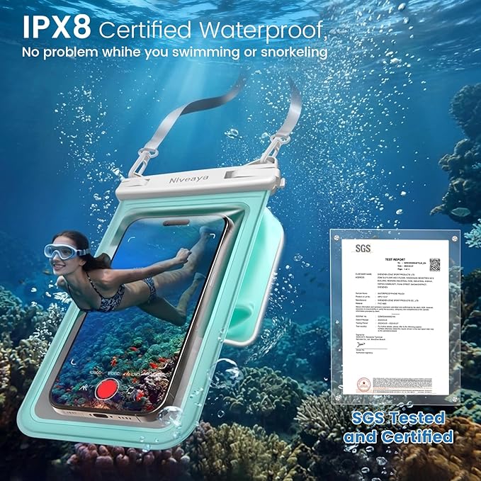 Niveaya [Floatable Floating Waterproof Phone Pouch 2 Pack-Up to 8.5", Large Space Adjustable Neck Lanyard Waterproof Phone Case, Phone Dry Bags for Vacation Beach Pool Kayak Cruise Travel Essentials