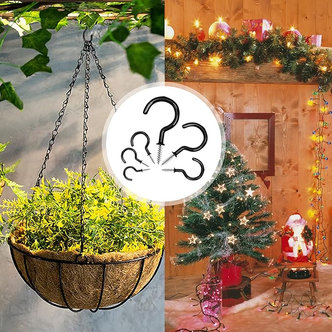 100 PCS Screw in Cup Hooks,6 Size Vinyl Coated Screw Hooks,Multipurpose Ceiling Hook Wind Chimes Kitchen Cup Hook for Hanging Indoor & Outdoor Use(Black)