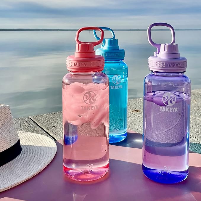 Takeya Tritan Sport Water Bottle with Spout Lid - BPA-Free & Dishwasher-Safe Water Bottle - Reusable Bottle with Lid Handle - Simple Leak-Proof Water Bottle - 24 oz, Flutter Pink