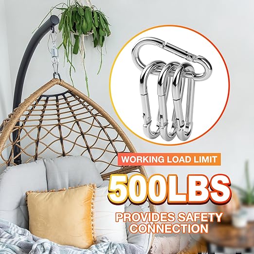 100Pack Heavy Duty Carabiner Clips, M8 5/16" Spring Snap Hooks 3Inch Zinc-Galvanized Steel Chain Clips Quick Links Safety Connector for Hammock Swing Fitness Gym Outdoor Supplies Boating