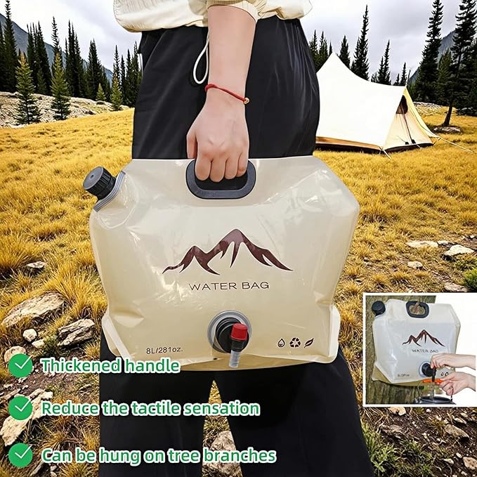 8L/281oz Outdoor Collapsible Water Jug BPA-Free w/Adjustable Faucet - Portable Leakproof Water Storage for Camping, Hiking, Travel & Emergencies (Khaki)