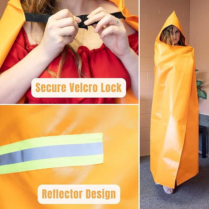 Supa Ant Fire Blanket -Certified 1500F Extra Thick, Glow in The Dark Fireproof Emergency Supplies. 500gsm, 0.5mm Thick Wearable Fire Blankets for Home. Emergency Blanket with Cape and Hood 70"x55"