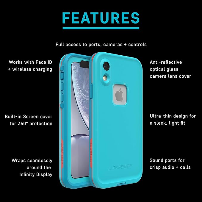 LifeProof iPhone XR FRĒ Series Case - BODY SURF (CEMENT/GARGOYLE/HAWAIIAN OCEAN), waterproof IP68, built-in screen protector, port cover protection, snaps to MagSafe