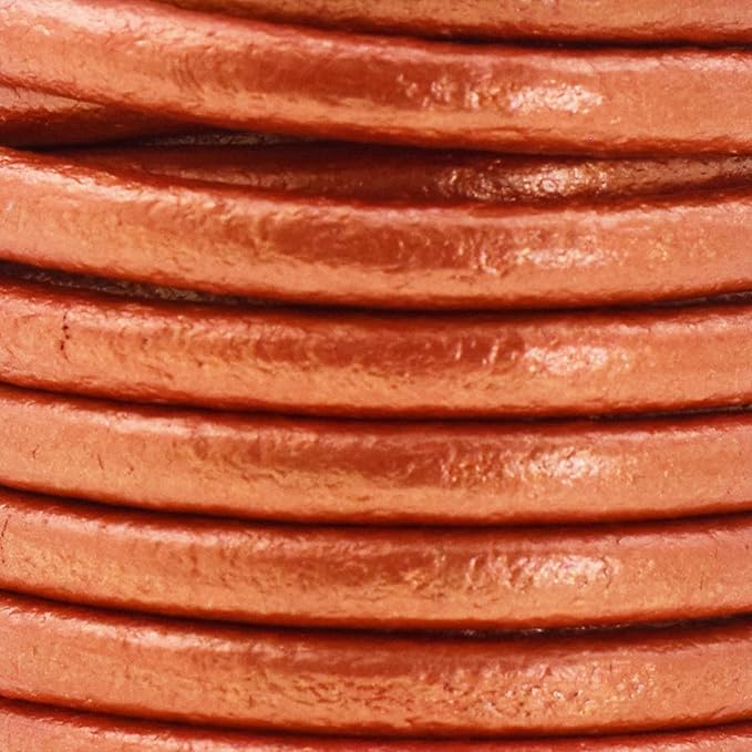 Mandala Crafts Round Genuine Copper Leather Cord for Jewelry Making – 5mm Cowhide Leather Rope String Lace for Kumihimo – 4.4 Yards Cowhide Craft Cording Spool