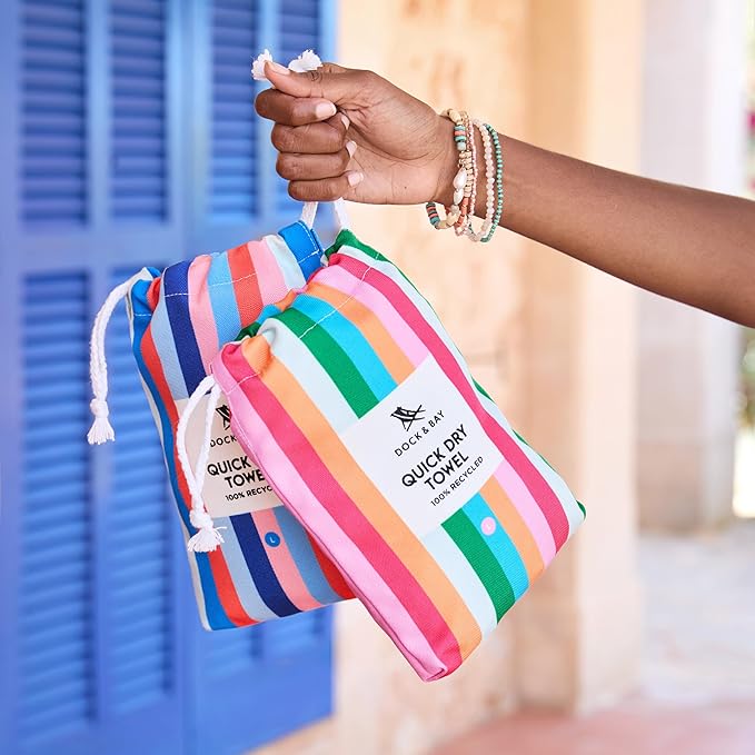 Dock & Bay Beach Towel - Quick Dry, Sand Free - Compact, Lightweight - 100% Recycled - Includes Bag - Tutti Frutti - Large (160x90cm, 63x35)