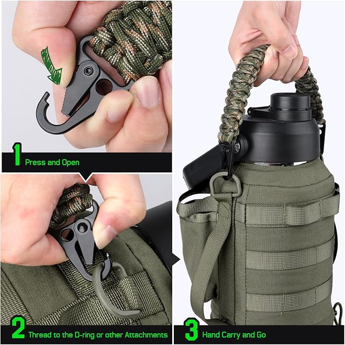 Tactical Paracord Handle，9-core Weaving Paracord Strap for Bag Strap Replacement，Molle Attachment with Metal/Plastic Clips for Backpack Sling Bags Water Bottle Holder