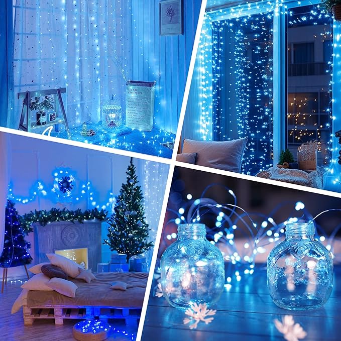 Lakumu LED String Lights Battery Operated, Mini Rechargeable Fairy Lights, Twinkle Lights with Timer for Bedroom, Christmas Decorations, Wedding, Xmas Tree, Centerpiece Table Decor (5M/16FT Blue)