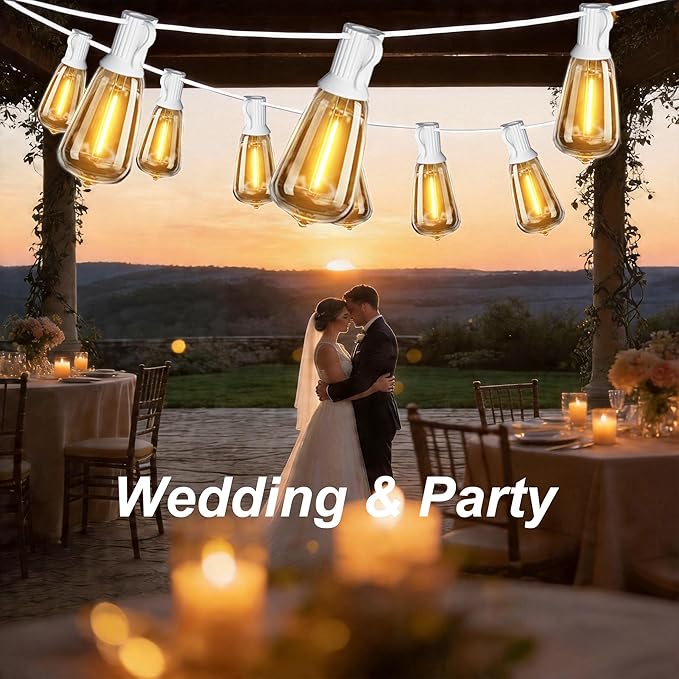 DAMAING LED Outdoor String Lights 100FT Patio Lights with 52 Shatterproof Edison Bulbs,Dimmable Hanging Lights,Waterproof String Lights for Outside Wedding,Bistro,Porch,Backyard,2200K