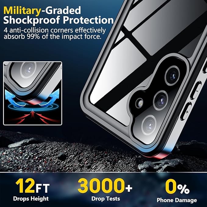 SPIDERCASE Designed for Samsung Galaxy S25 Case Waterproof,Built-in [ Screen + Camera Lens Protector][IP68 Underwater] Full Protection Heavy Duty Shockproof Anti-Scratched Phone Case, Blue