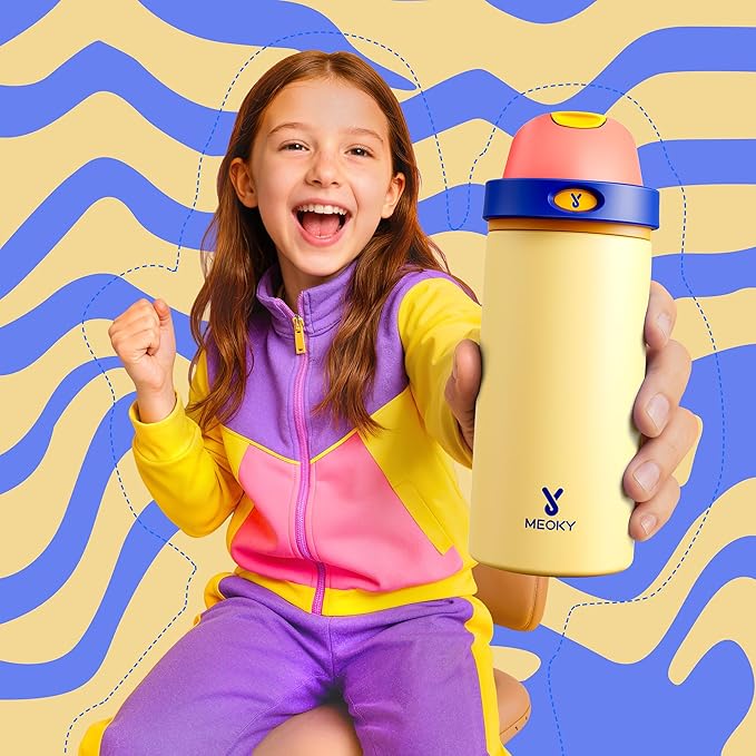 18 oz Kids Water Bottle for School: Meoky 18 oz Stainless Steel Insulated Water Bottle with 2-in-1 Straw and Spout Lid - Leak Proof, Fits in Car Cup Holder, BPA-Free for Boys Girls, Misty Horizon