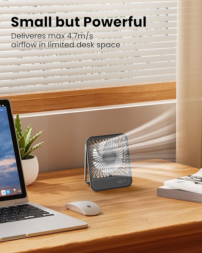 Koonie Battery Operated Desk Fan, 5'' Small USB Portable Fan with Max. 11h Runtime, Strong Wind, 180° Tilt Folding and 3 Speeds Adjustable, Ultra Quiet for Office Travel Camping Bedroom